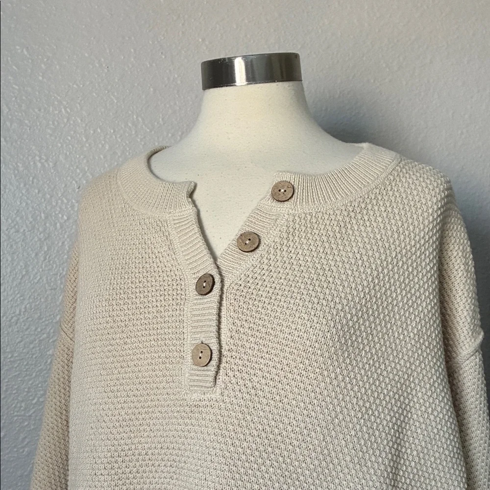 New Free People Beach Women's Cream Oversized Henley Textured Knit Sweater Small